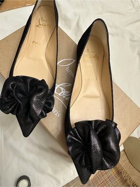 Christian Louboutin Black Pointed Bow Ballet Flats